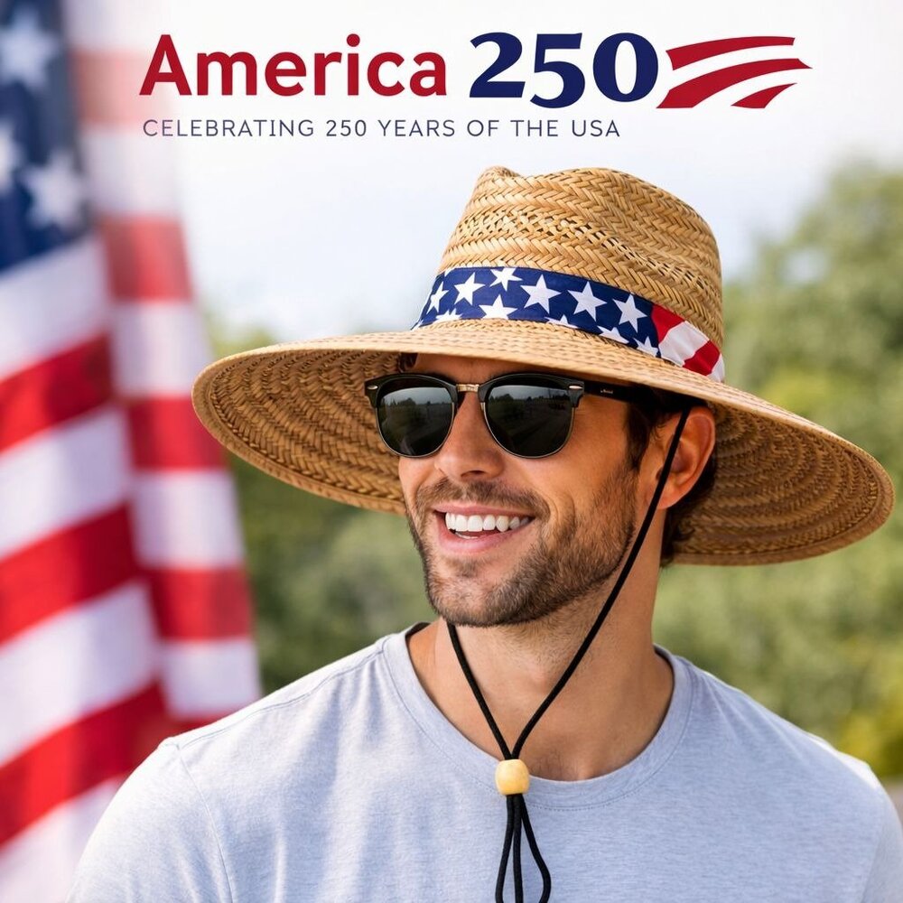 Dorfman Pacific Straw Sun Hat Patriotic American Band Summer Outdoor Chin Cord